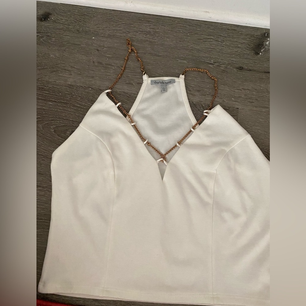 Charlotte Russe Womens Crop Top Chain Detail V Neck Large